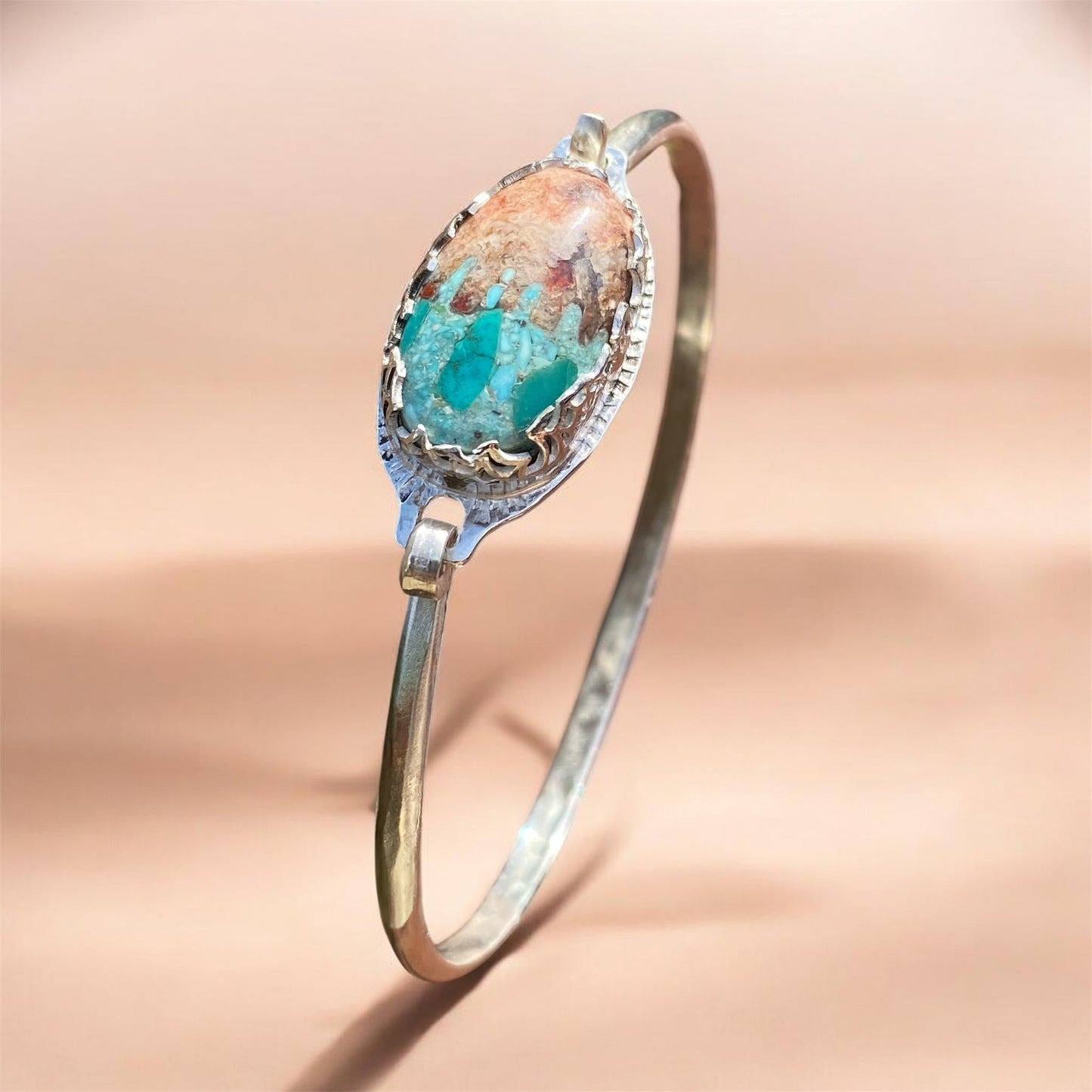 Handcrafted Bacon Opal & Turquoise Sterling Silver Tension Cuff