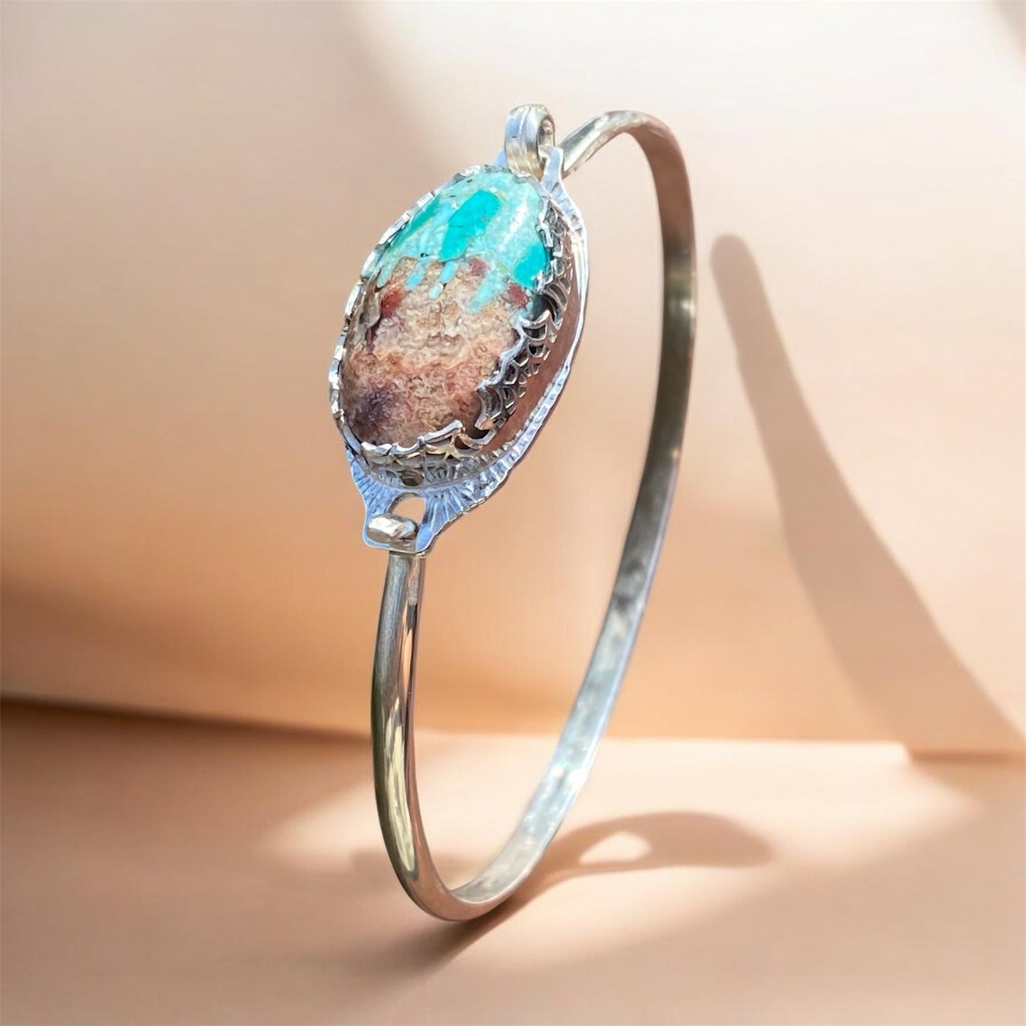Handcrafted Bacon Opal & Turquoise Sterling Silver Tension Cuff