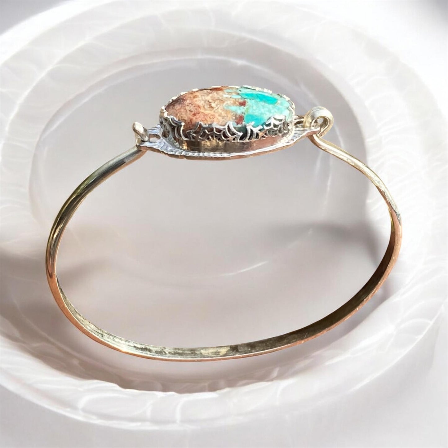 Handcrafted Bacon Opal & Turquoise Sterling Silver Tension Cuff