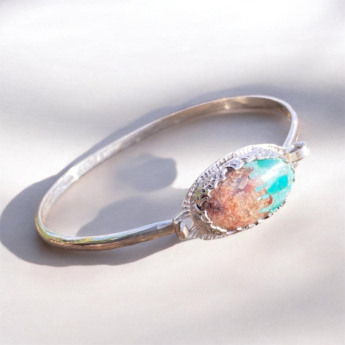 Handcrafted Bacon Opal & Turquoise Sterling Silver Tension Cuff
