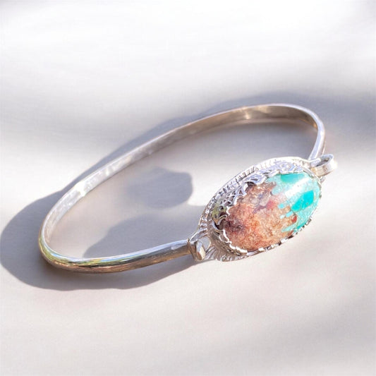 Handcrafted Bacon Opal & Turquoise Sterling Silver Tension Cuff