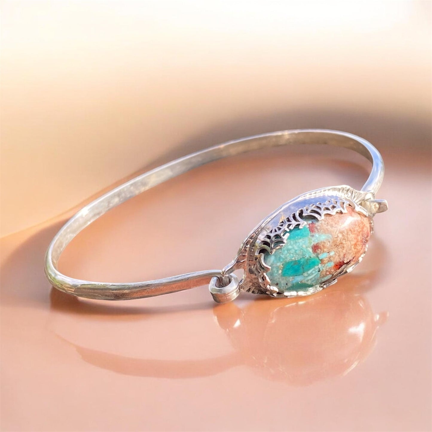 Handcrafted Bacon Opal & Turquoise Sterling Silver Tension Cuff