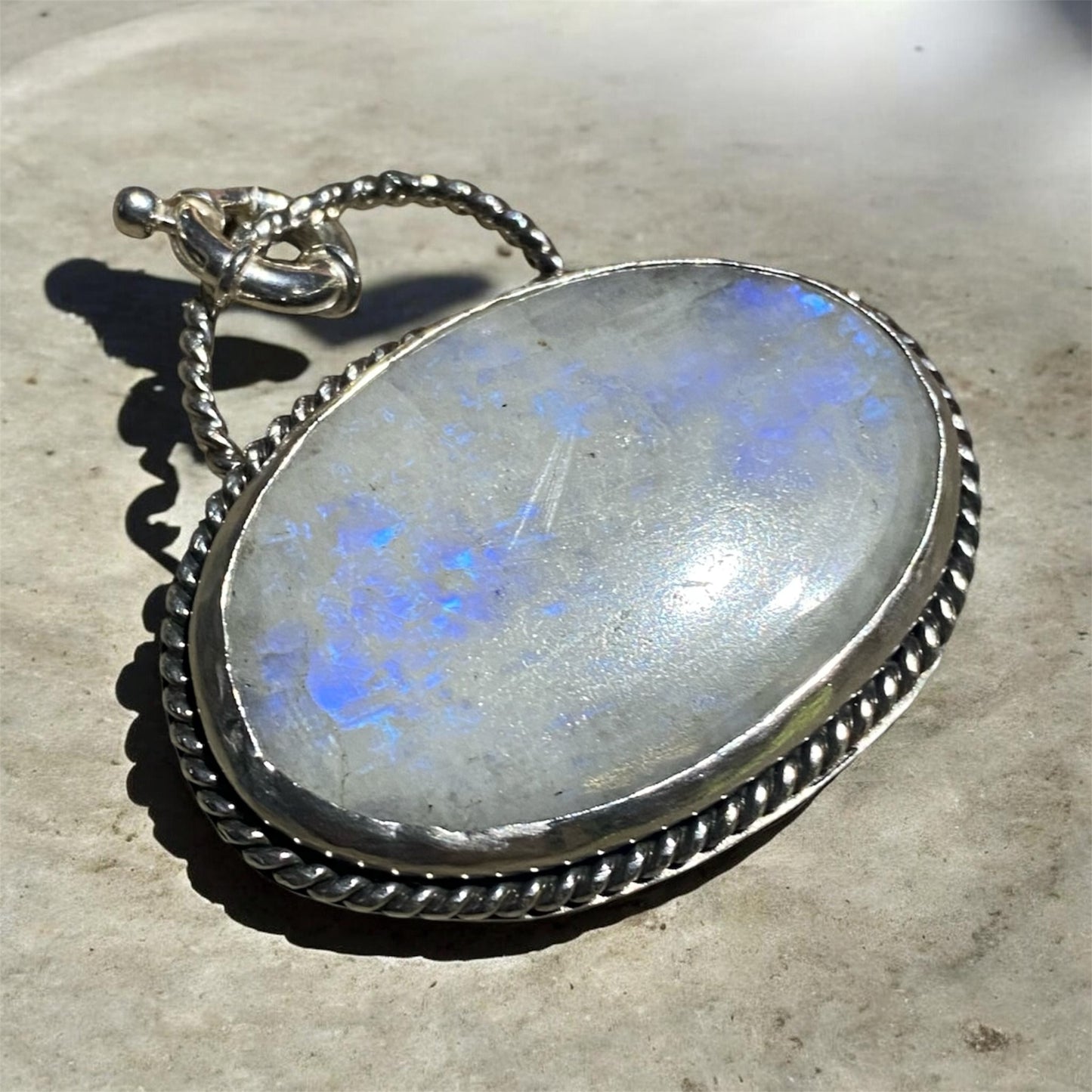 Handcrafted Rainbow Moonstone Sterling Silver Pendant