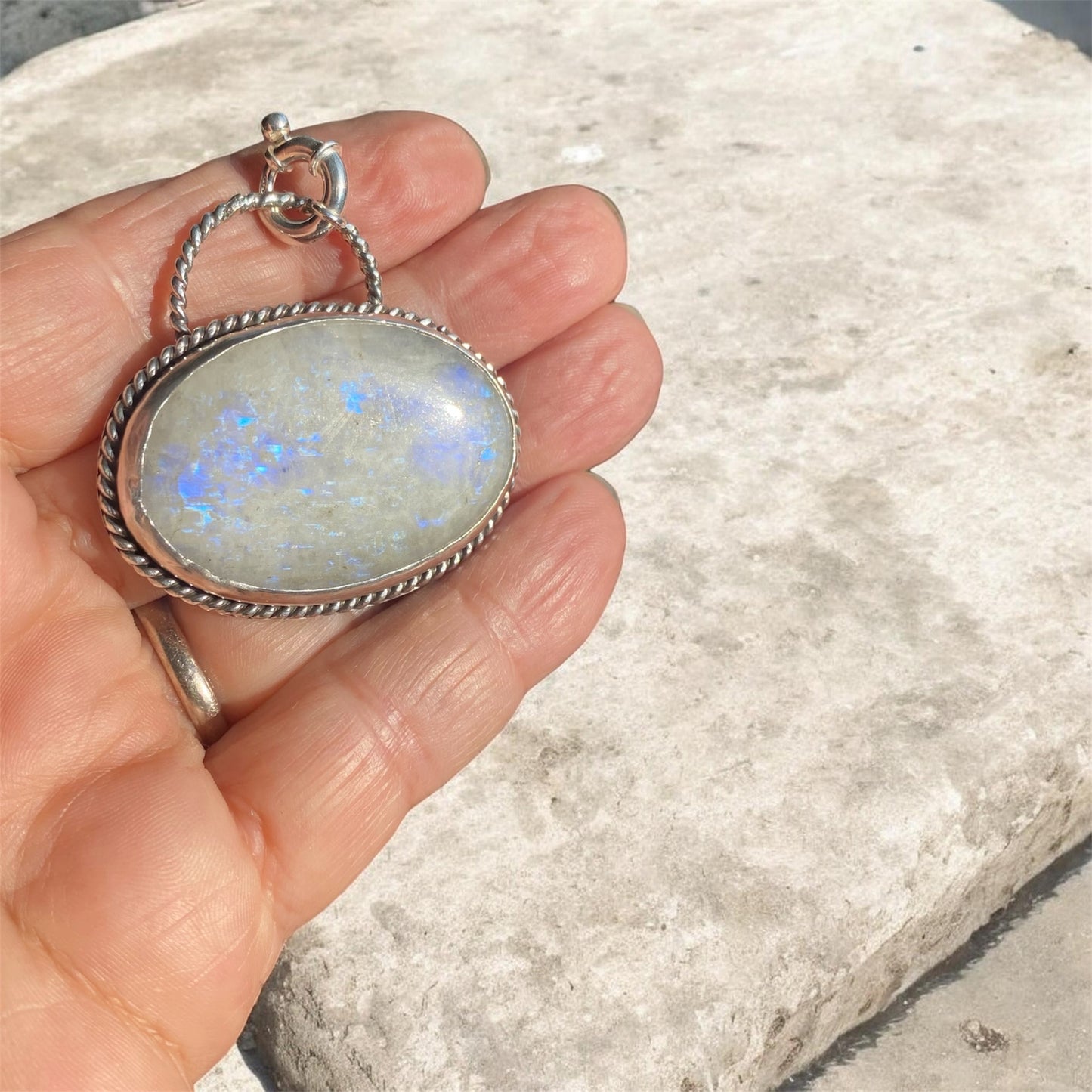 Handcrafted Rainbow Moonstone Sterling Silver Pendant