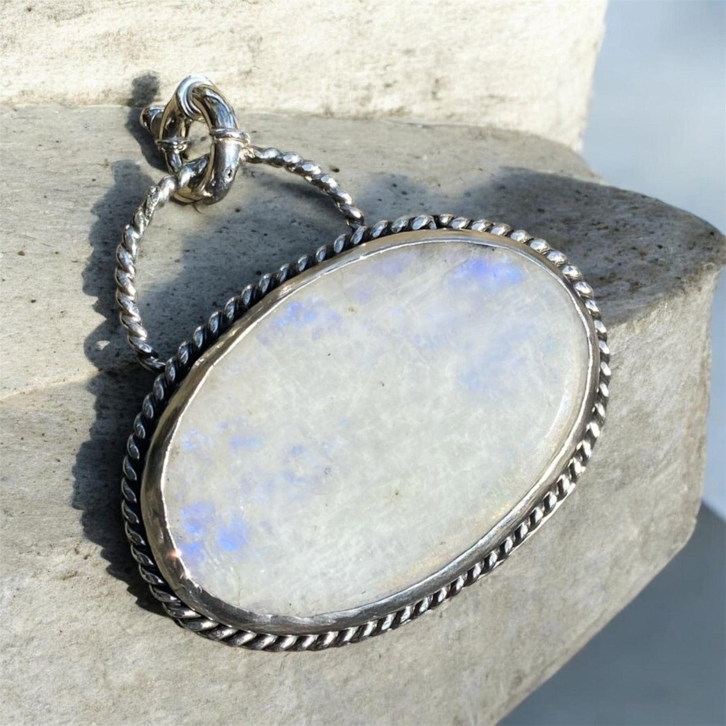 Handcrafted Rainbow Moonstone Sterling Silver Pendant