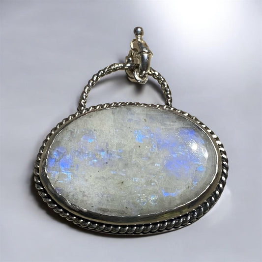 Handcrafted Rainbow Moonstone Sterling Silver Pendant