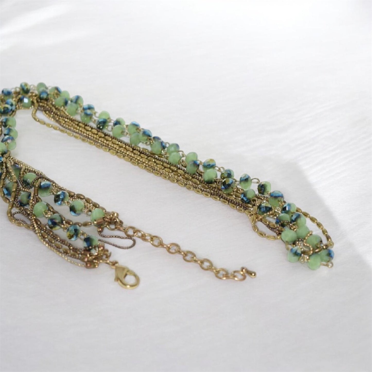 Vintage Seven Strand Green & Blue Beaded Necklace