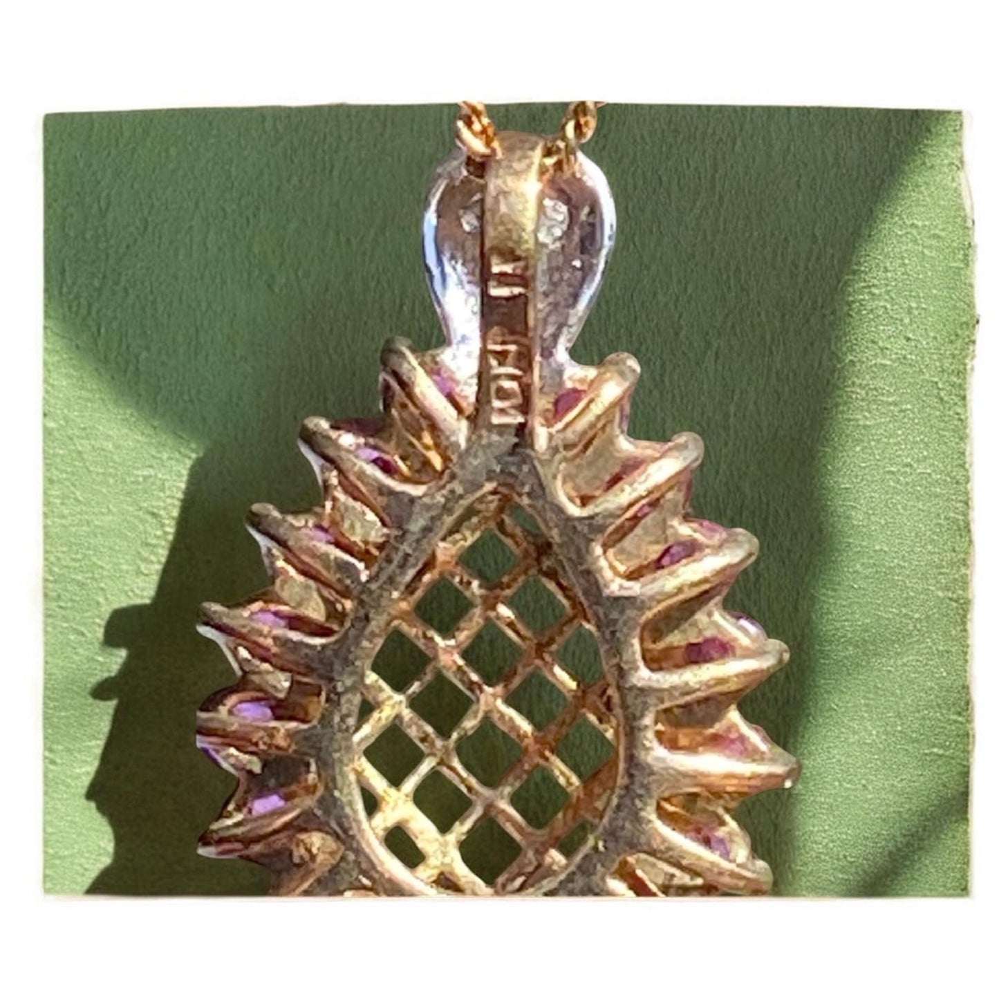 Vintage 10K Gold Ruby & Diamond Pendant Necklace