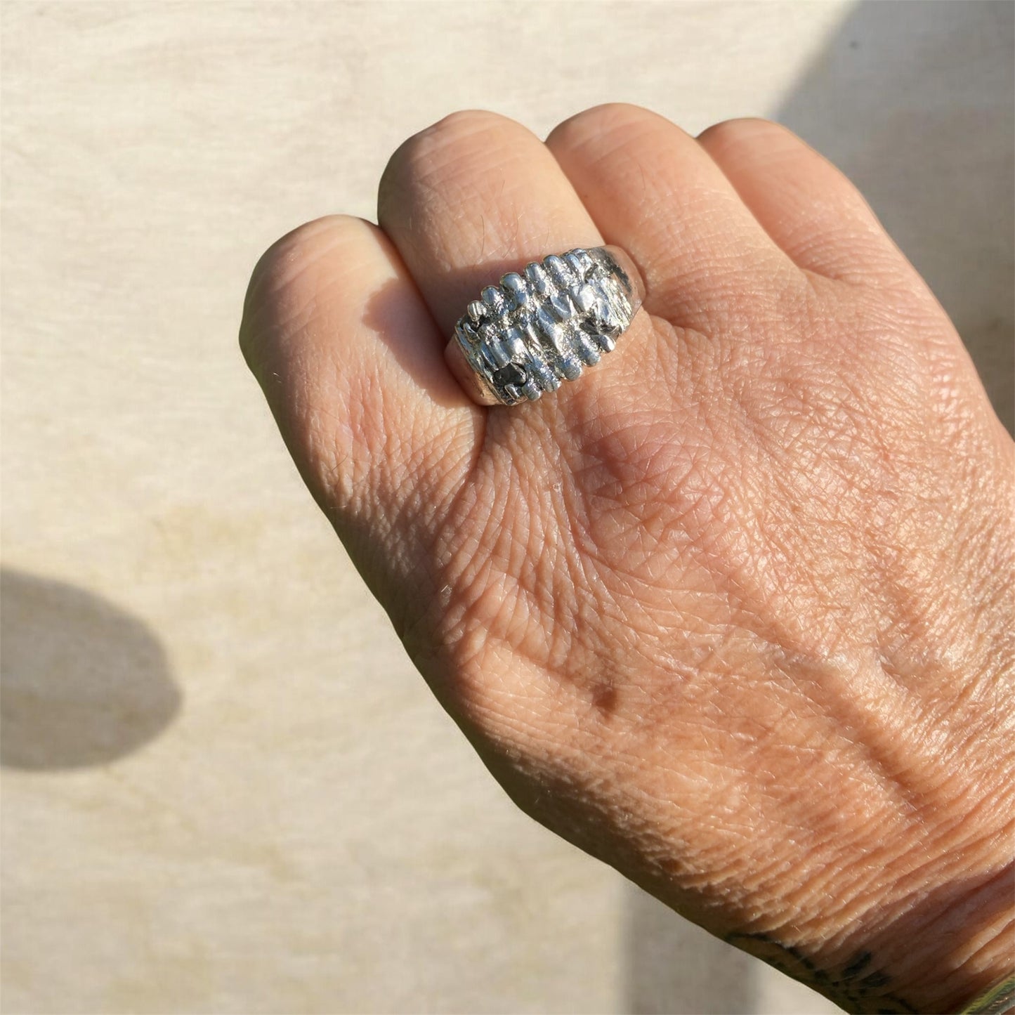 Rugged Landscape Sand Cast Queensland Sapphire Ring