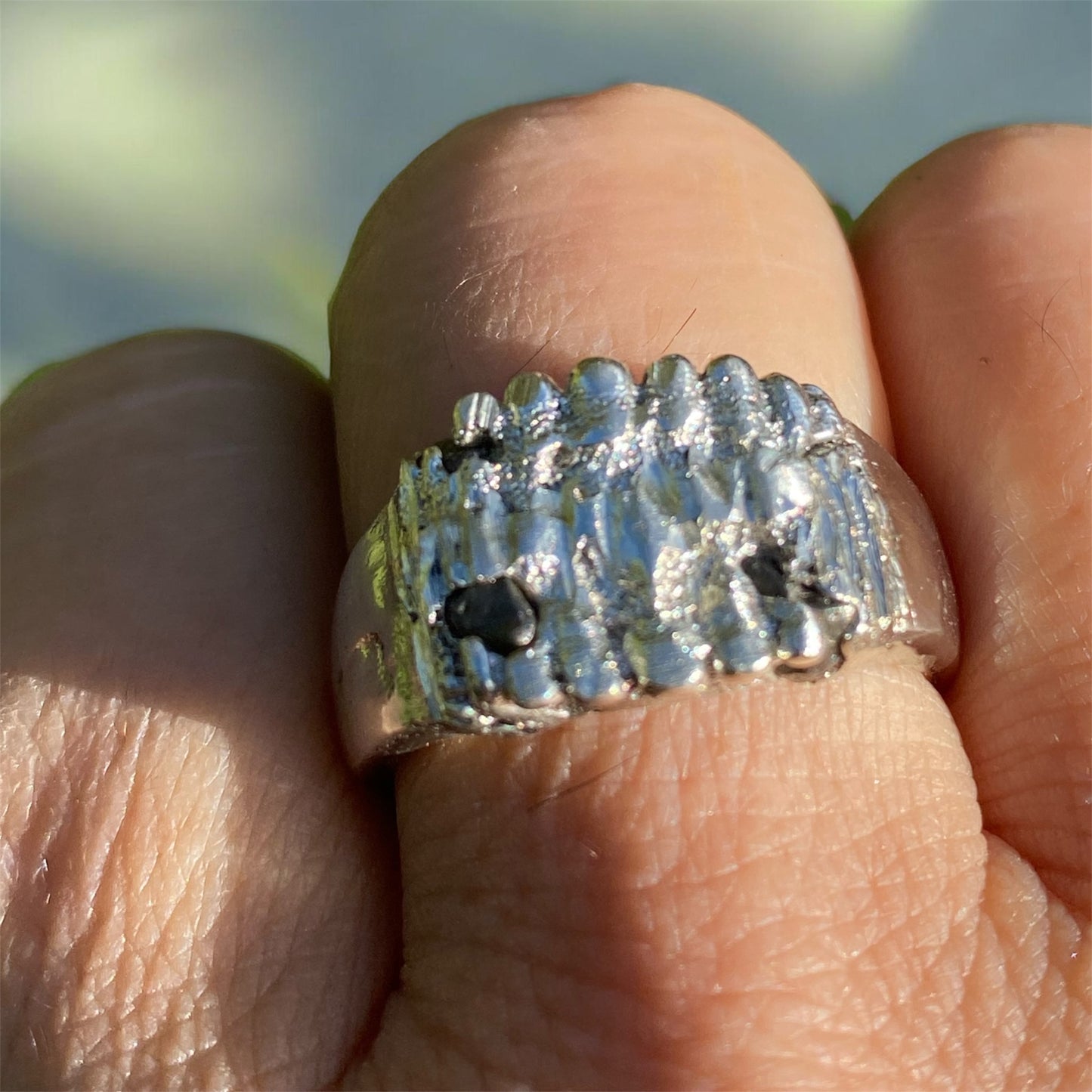 Rugged Landscape Sand Cast Queensland Sapphire Ring