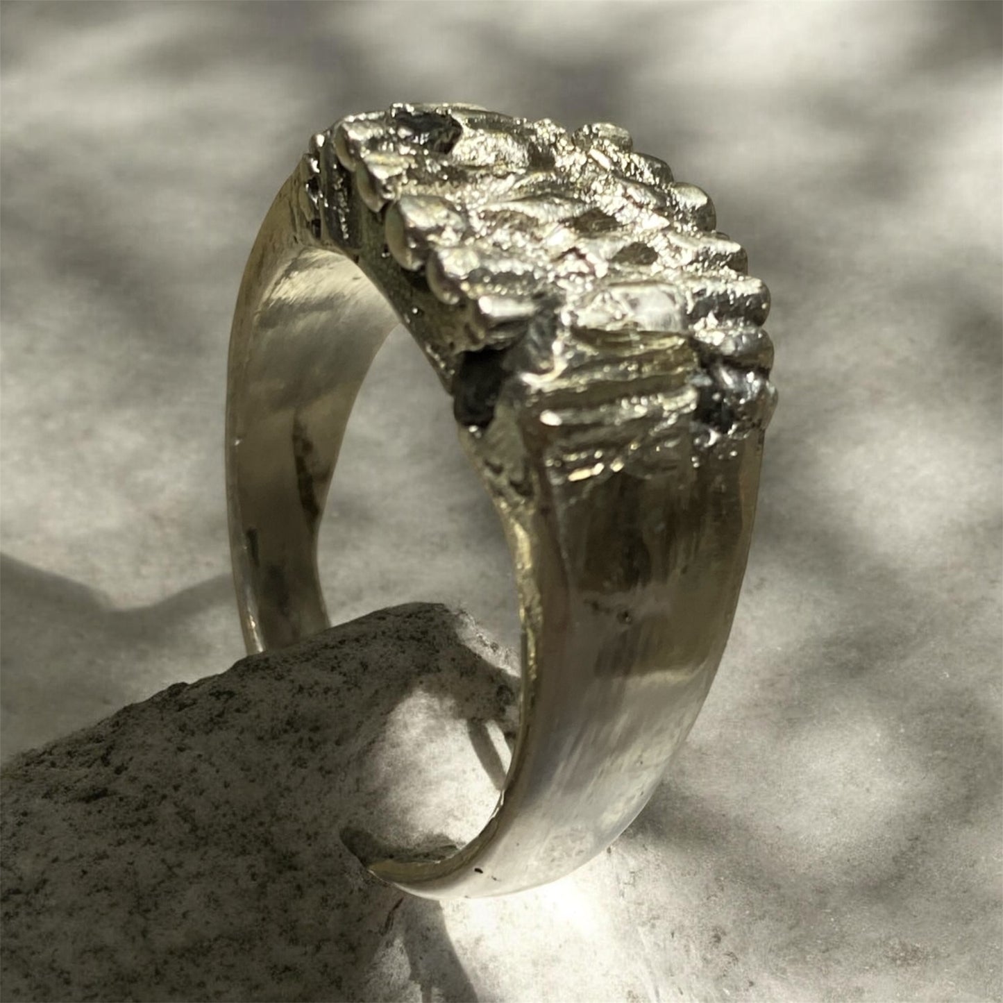 Rugged Landscape Sand Cast Queensland Sapphire Ring