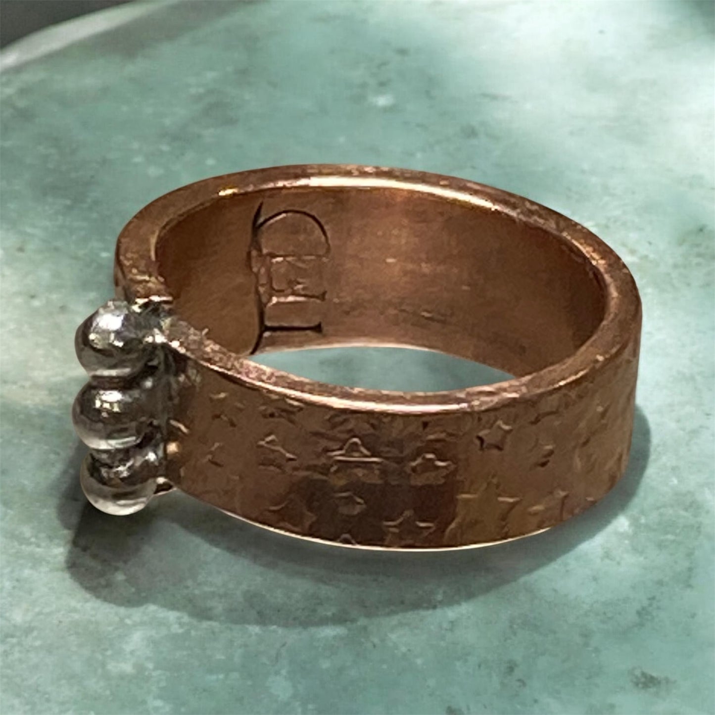 Star Textured Copper Ring with Sterling Silver Beads