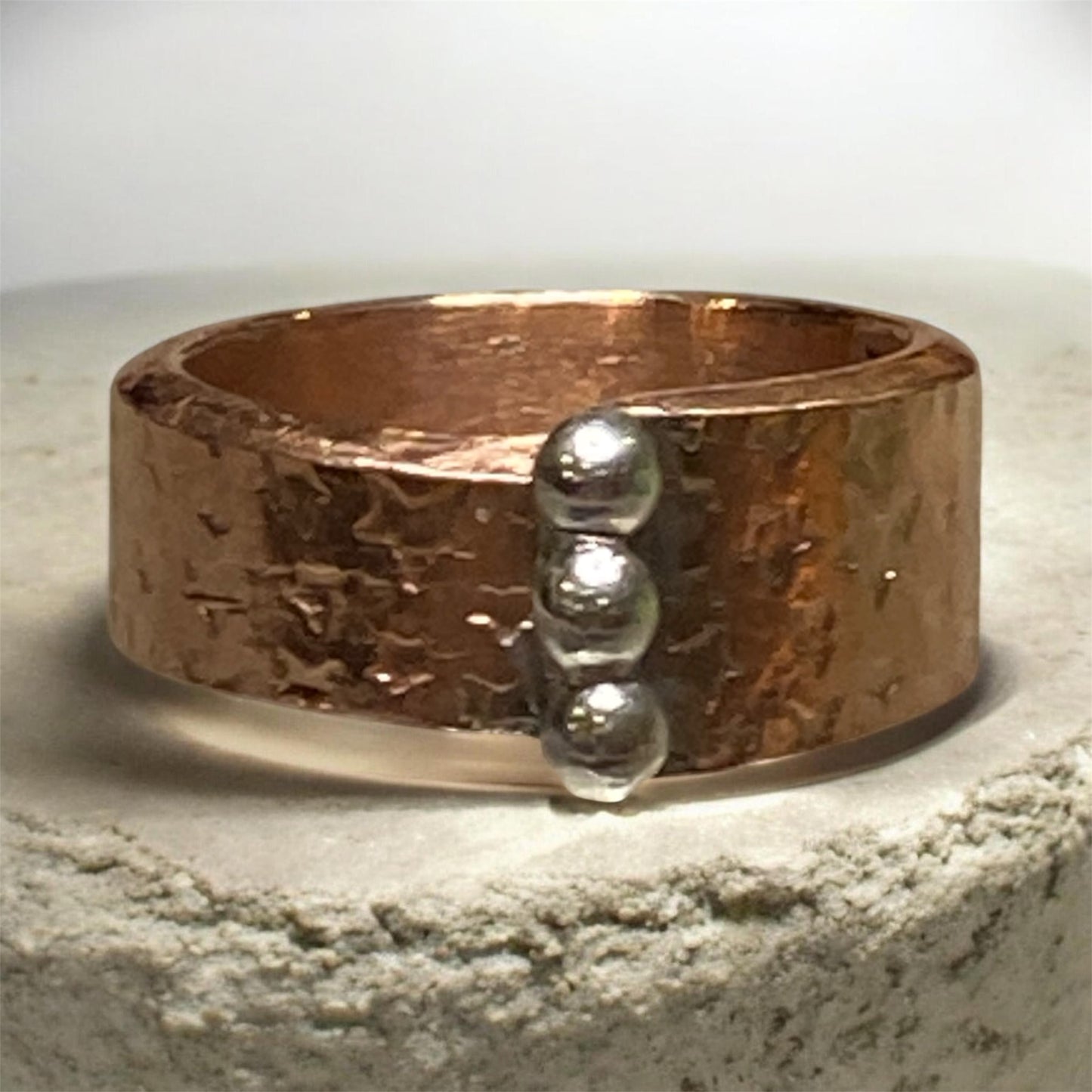 Star Textured Copper Ring with Sterling Silver Beads