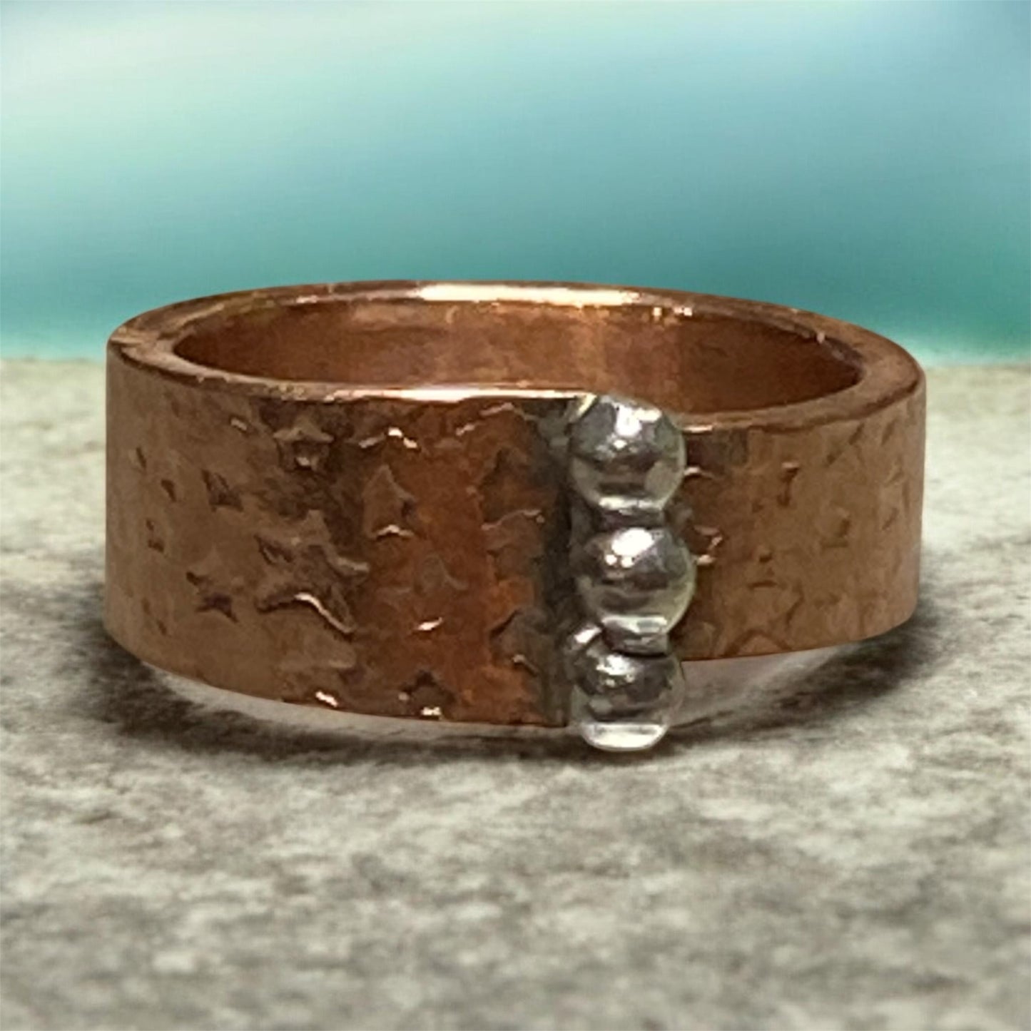 Star Textured Copper Ring with Sterling Silver Beads
