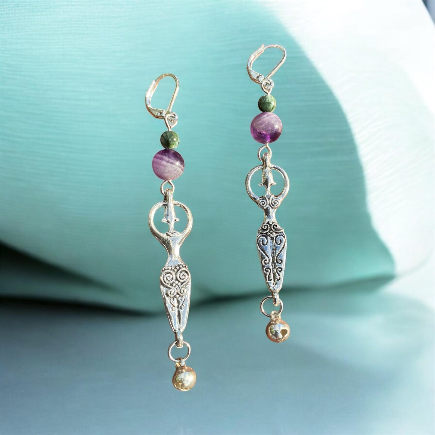 Chevron Amethyst & Seraphinite Goddess Earrings Sterling Silver
