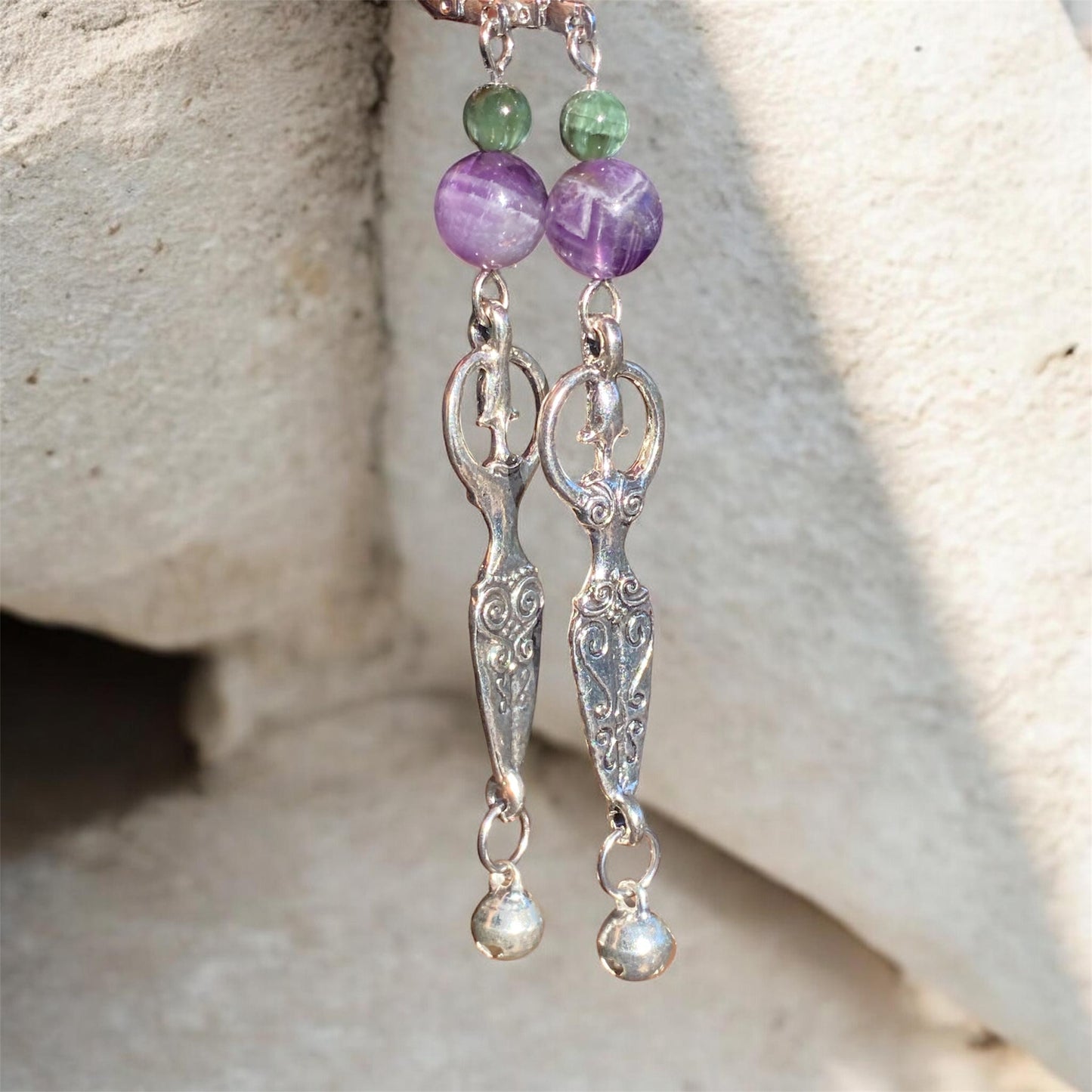 Chevron Amethyst & Seraphinite Goddess Earrings Sterling Silver