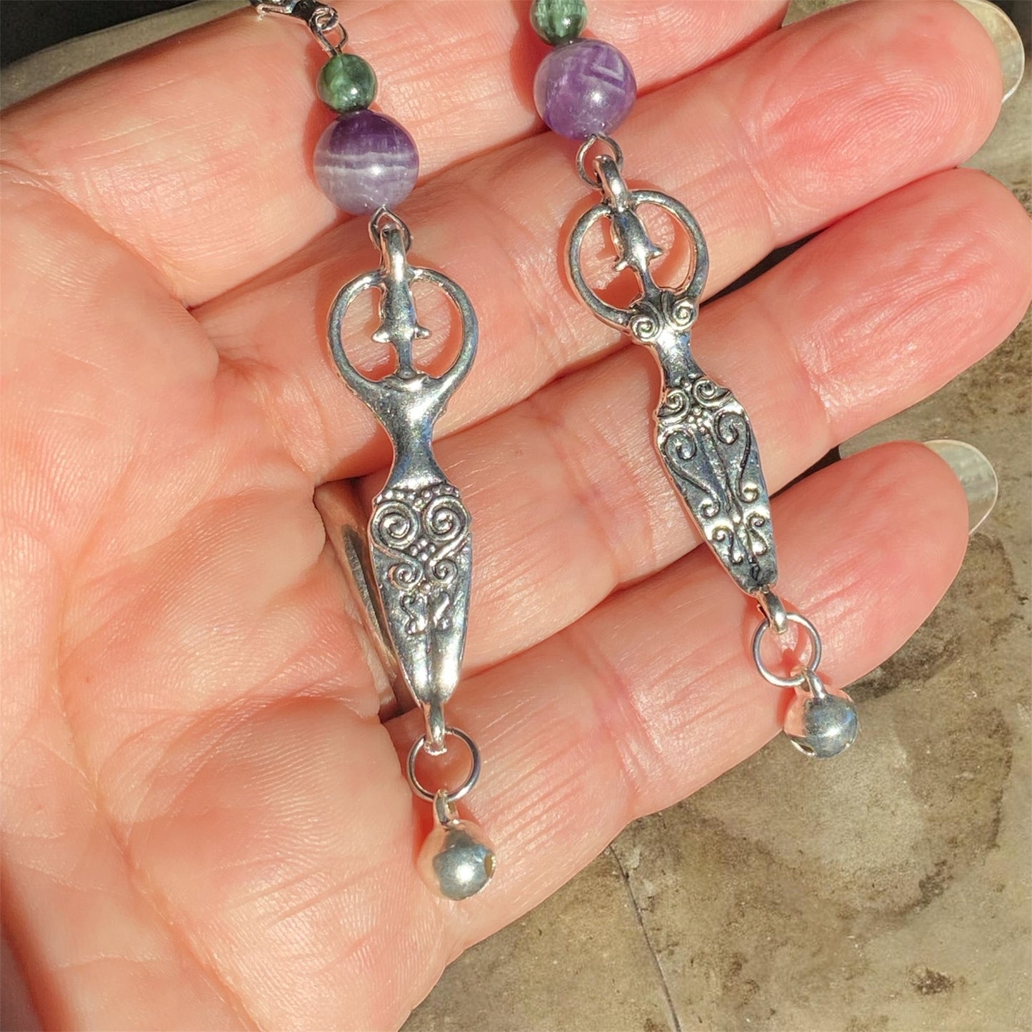 Chevron Amethyst & Seraphinite Goddess Earrings Sterling Silver