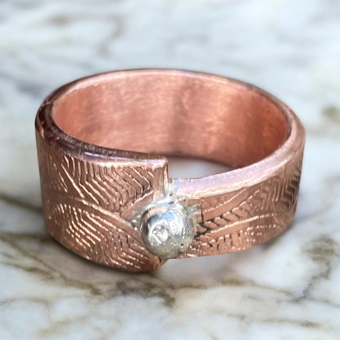 Wave Textured Copper Ring with Sterling Silver Accent