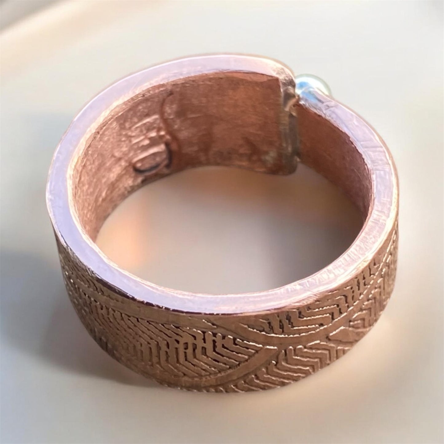 Wave Textured Copper Ring with Sterling Silver Accent