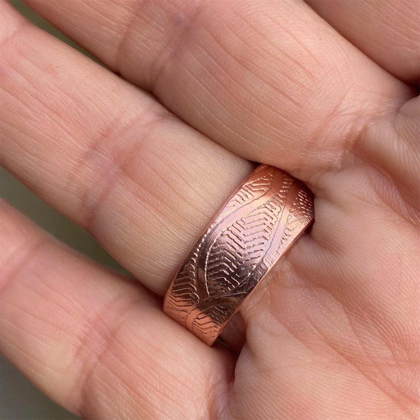 Wave Textured Copper Ring with Sterling Silver Accent