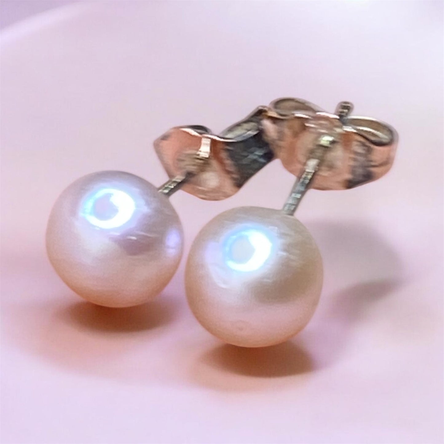 Freshwater Pearl Sterling Silver Stud Earrings 6mm Pink Lustre