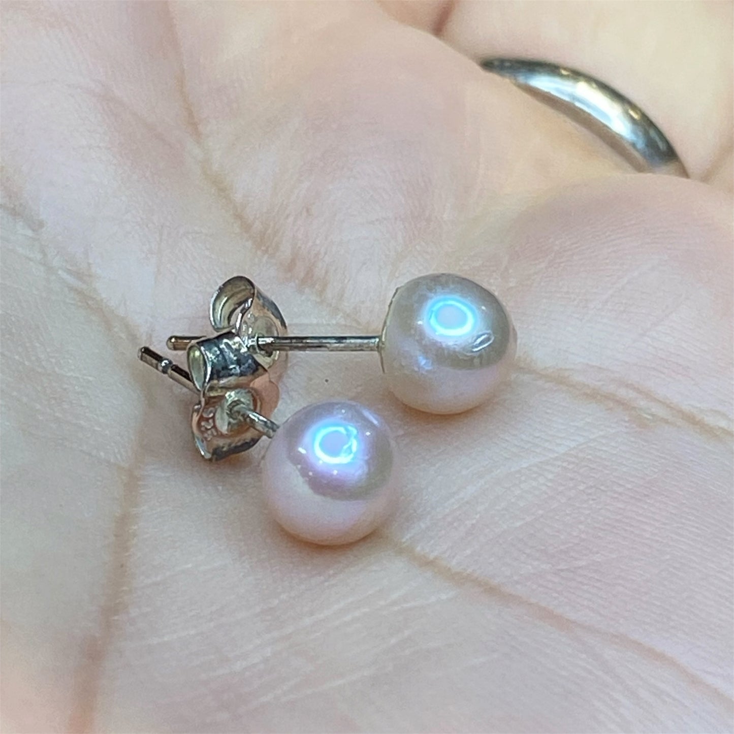 Freshwater Pearl Sterling Silver Stud Earrings 6mm Pink Lustre