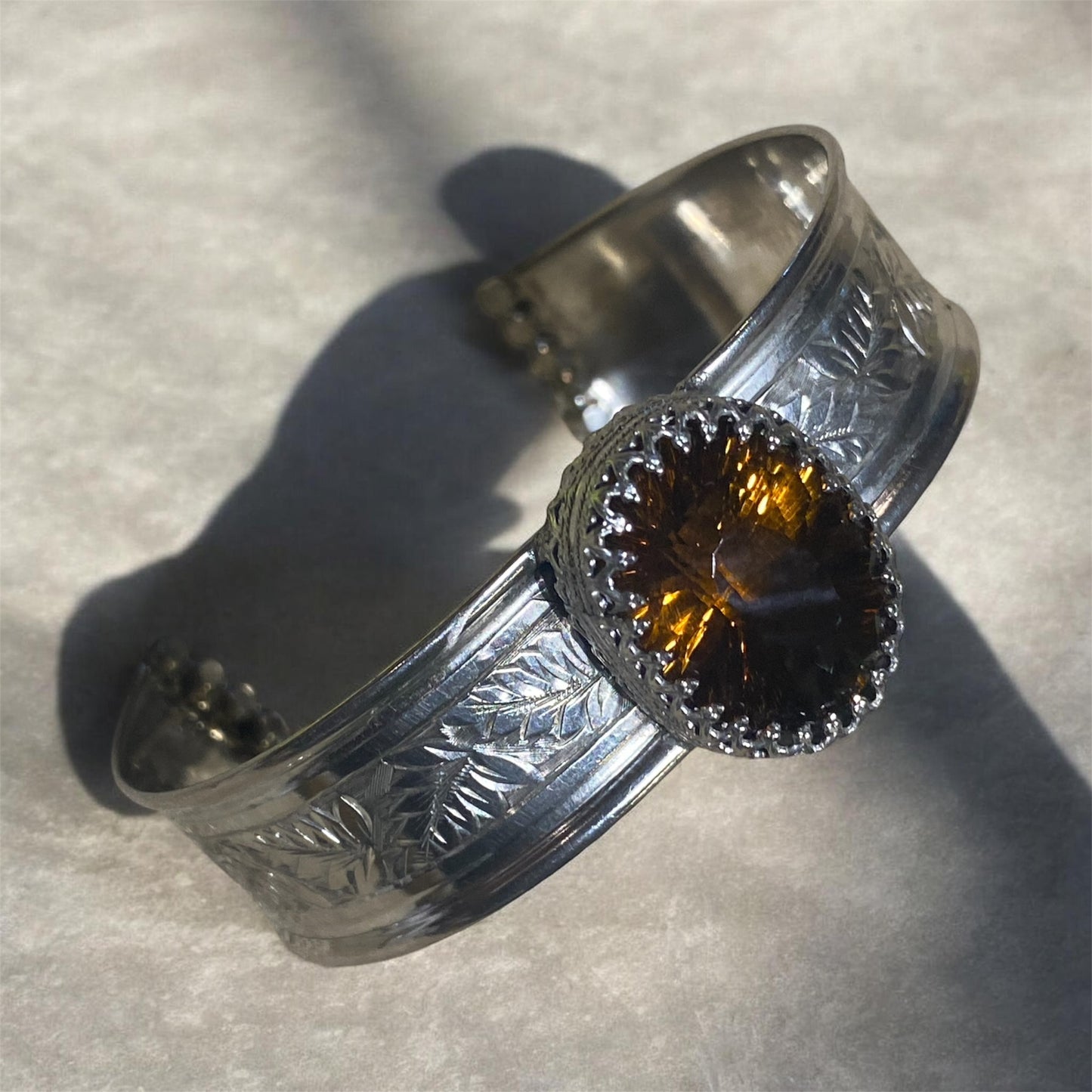 Charles Horner 1913 Sterling Silver Cuff with 14.70ct Madeira Citrine