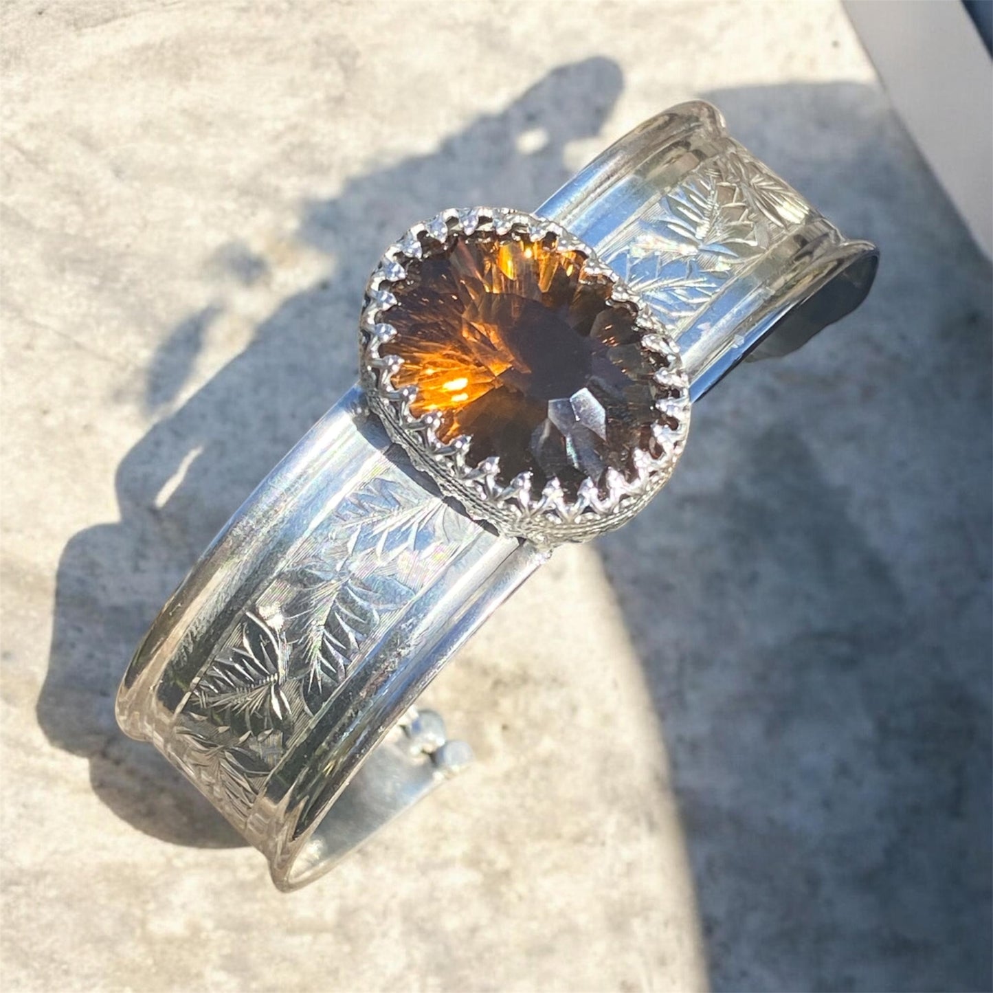Charles Horner 1913 Sterling Silver Cuff with 14.70ct Madeira Citrine