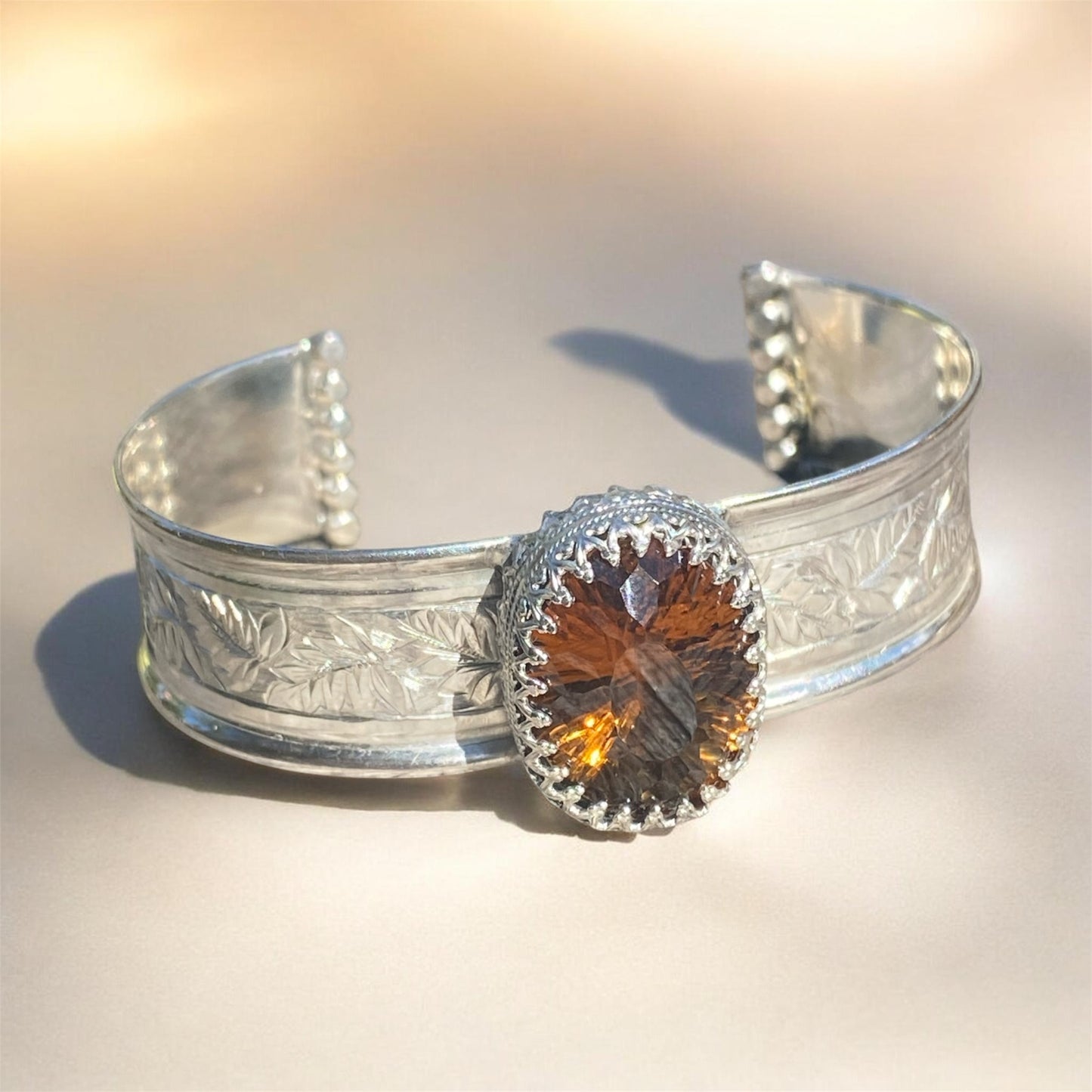 Charles Horner 1913 Sterling Silver Cuff with 14.70ct Madeira Citrine