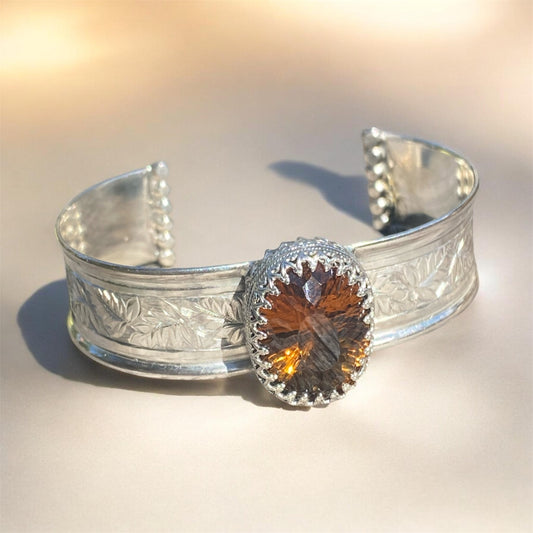 Charles Horner 1913 Sterling Silver Cuff with 14.70ct Madeira Citrine