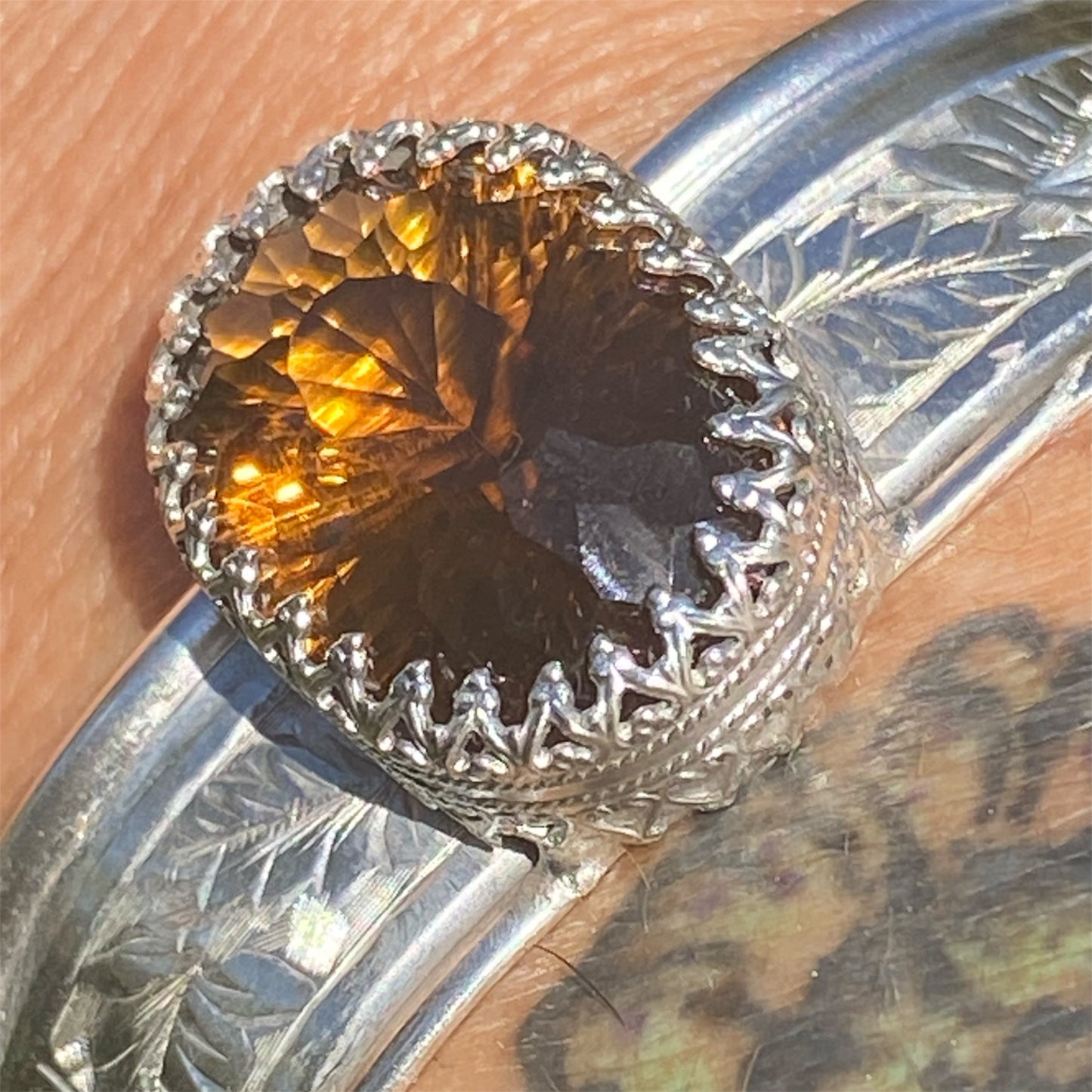 Charles Horner 1913 Sterling Silver Cuff with 14.70ct Madeira Citrine