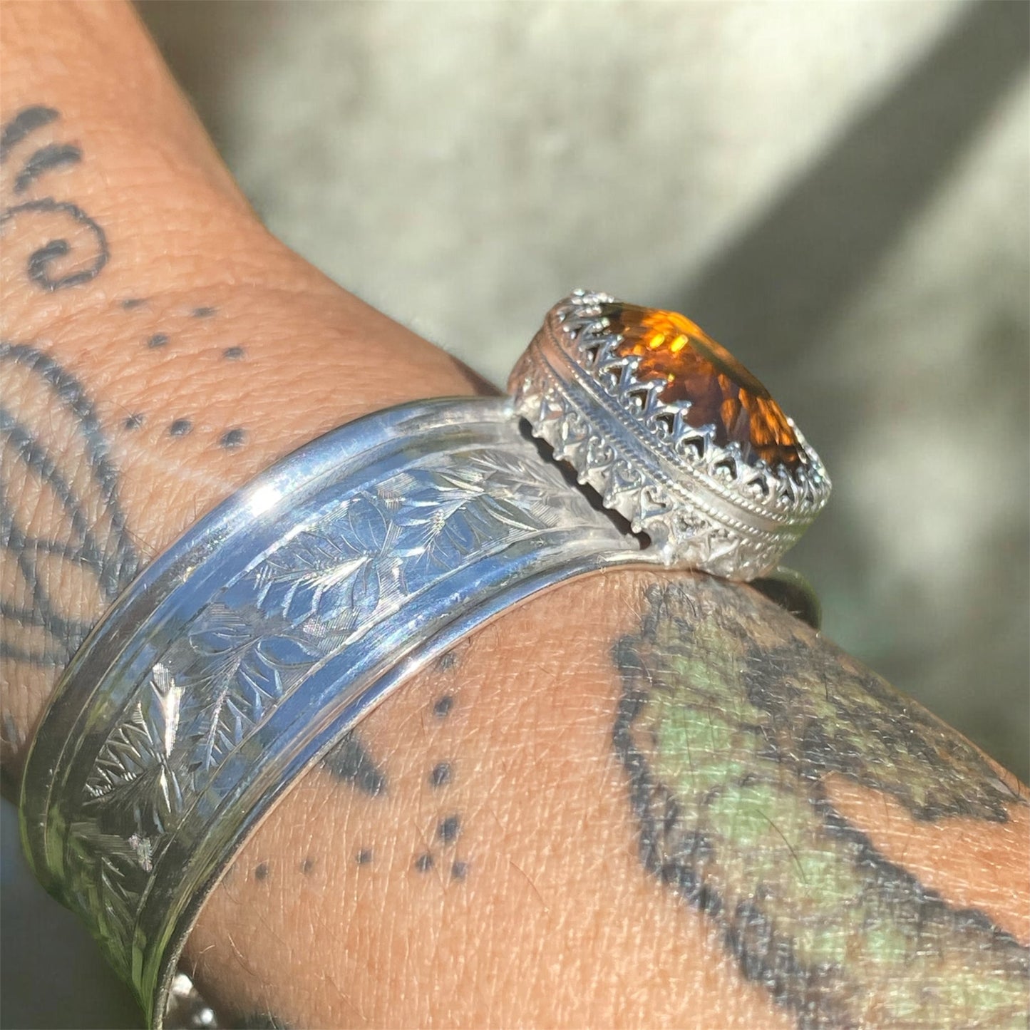 Charles Horner 1913 Sterling Silver Cuff with 14.70ct Madeira Citrine
