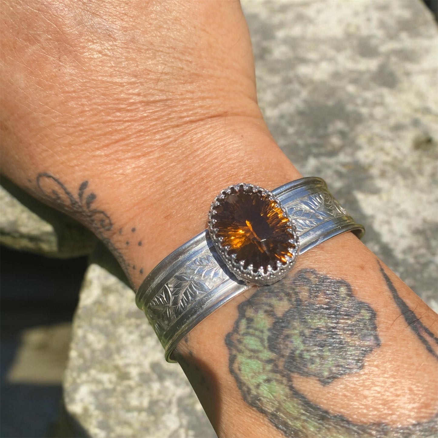 Charles Horner 1913 Sterling Silver Cuff with 14.70ct Madeira Citrine