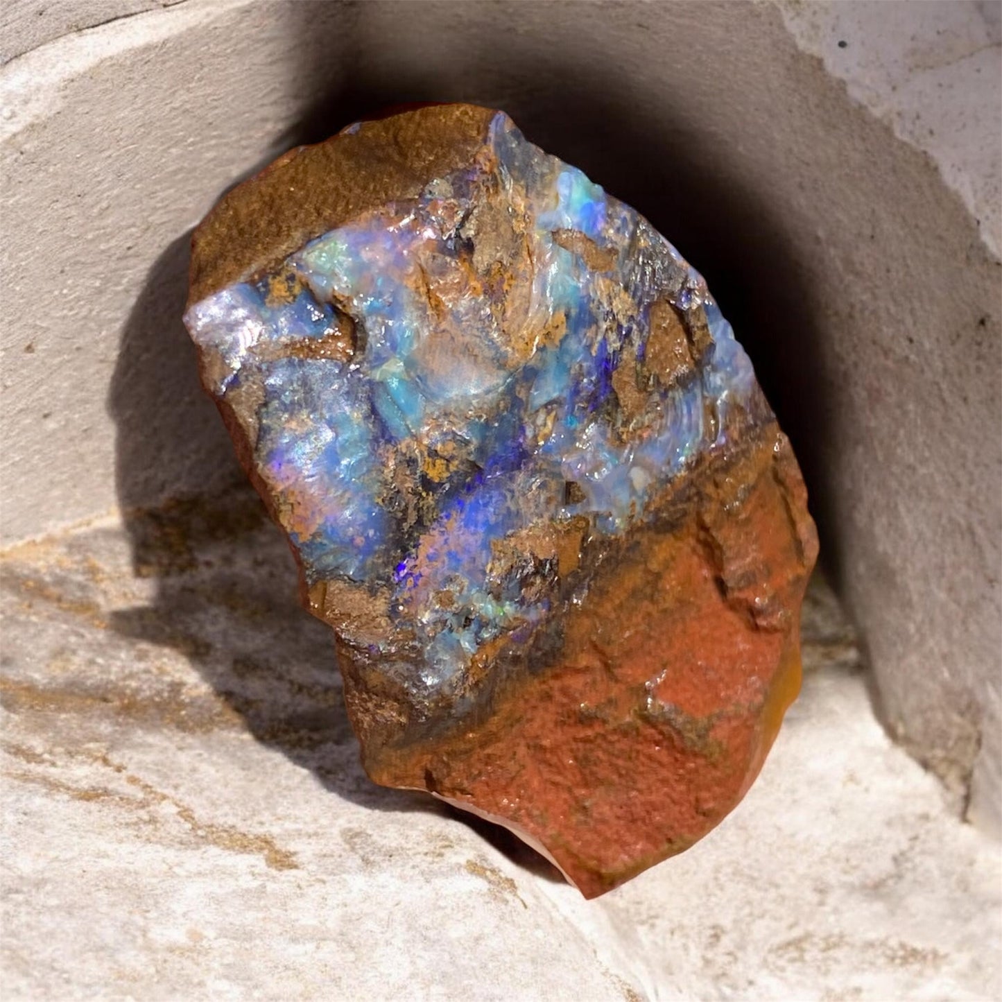 Natural Queensland Boulder Opal Rough 143ct Blue Crystal in Ironstone