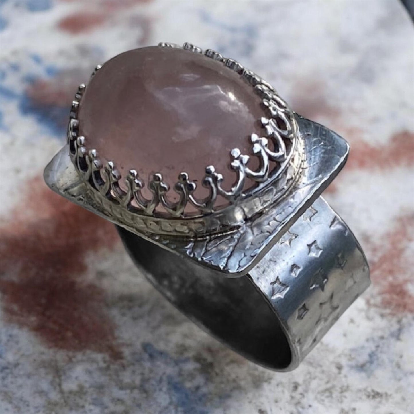 Handcrafted Sterling Silver Rose Quartz Statement Ring