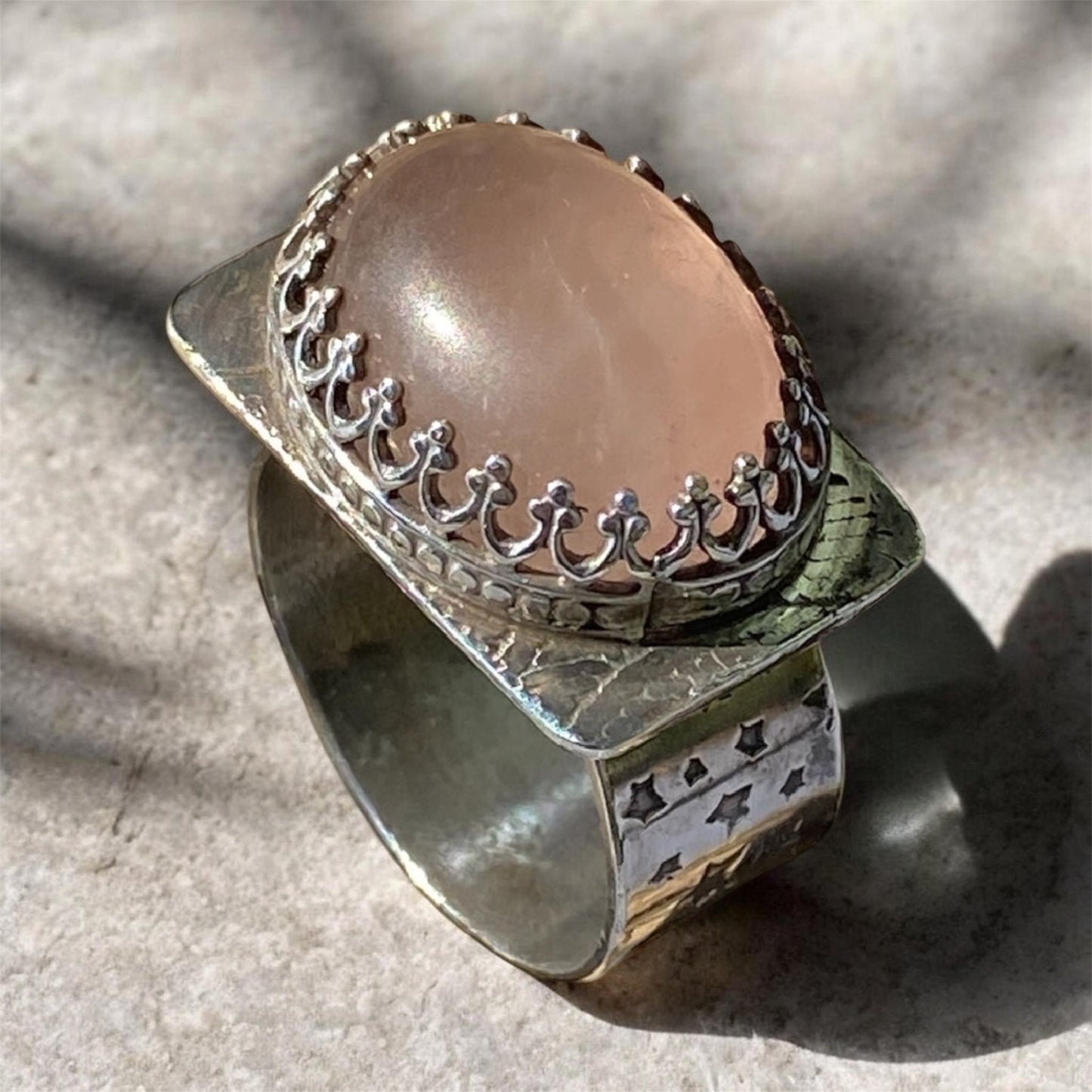 Handcrafted Sterling Silver Rose Quartz Statement Ring