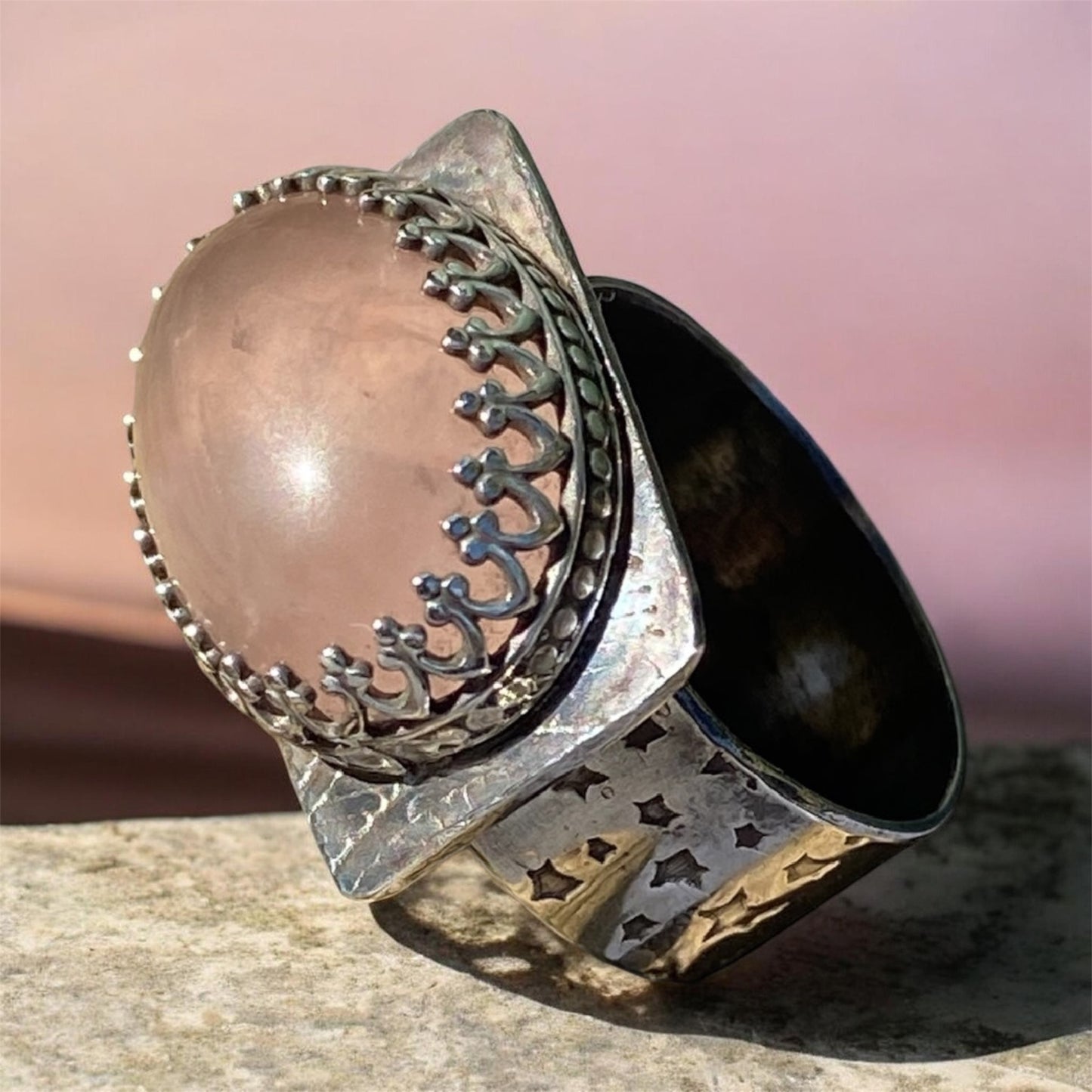 Handcrafted Sterling Silver Rose Quartz Statement Ring