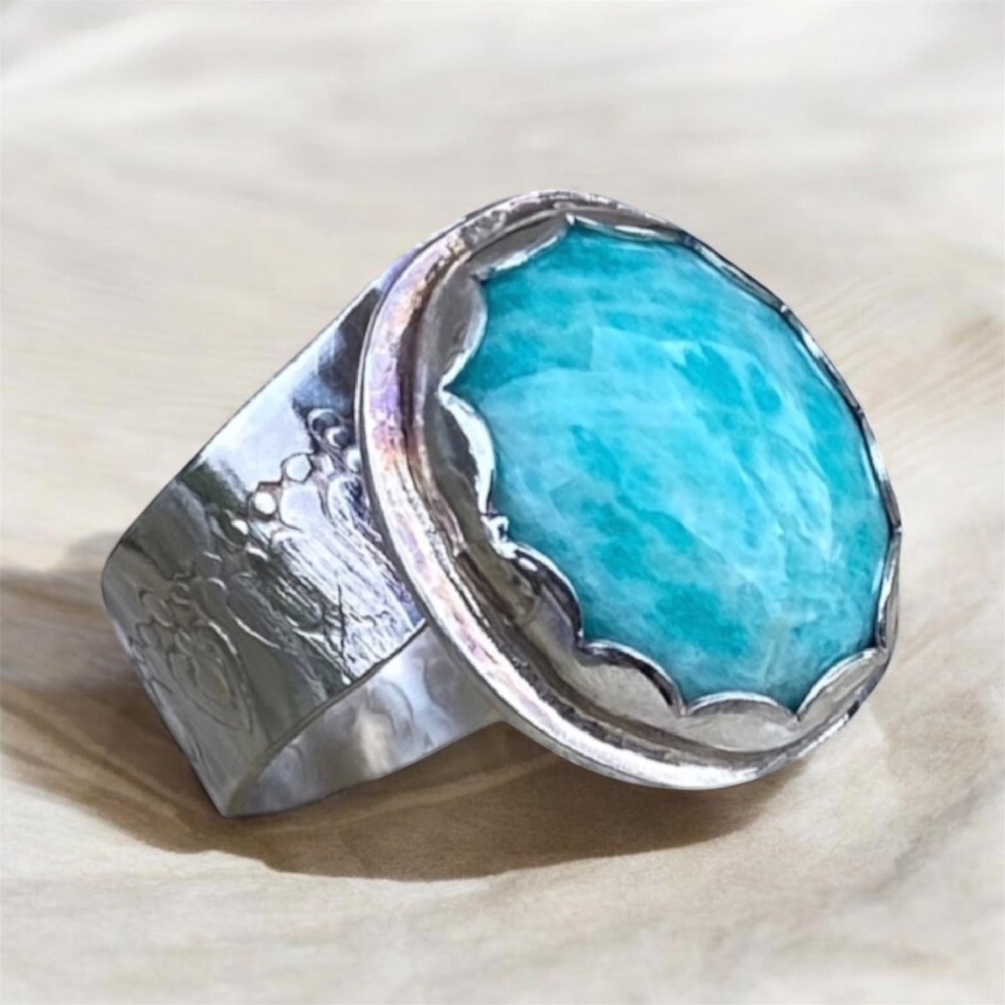 Handcrafted Sterling Silver Amazonite Statement Ring