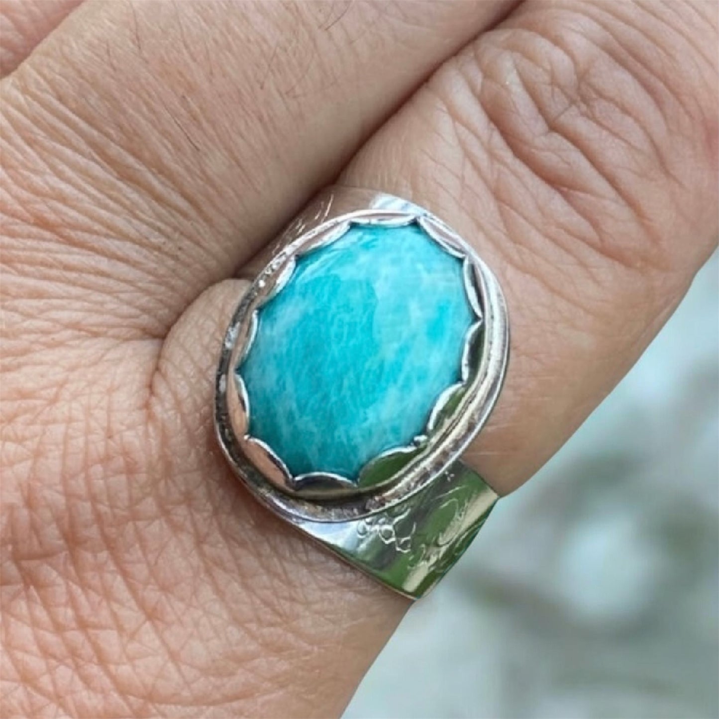 Handcrafted Sterling Silver Amazonite Statement Ring