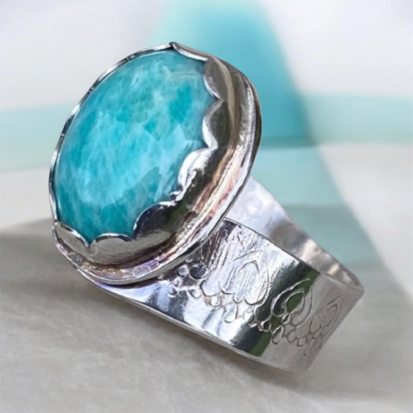 Handcrafted Sterling Silver Amazonite Statement Ring