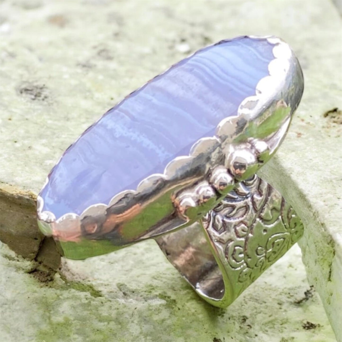 Handcrafted Sterling Silver Blue Lace Agate Statement Ring
