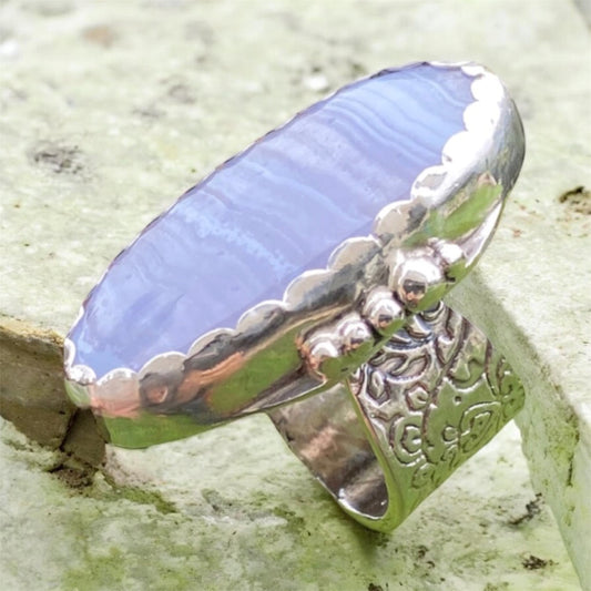 Handcrafted Sterling Silver Blue Lace Agate Statement Ring