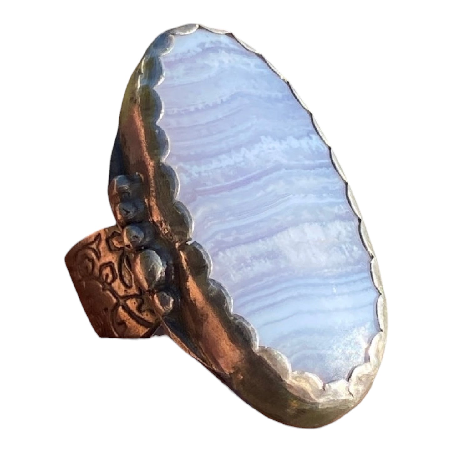 Handcrafted Sterling Silver Blue Lace Agate Statement Ring