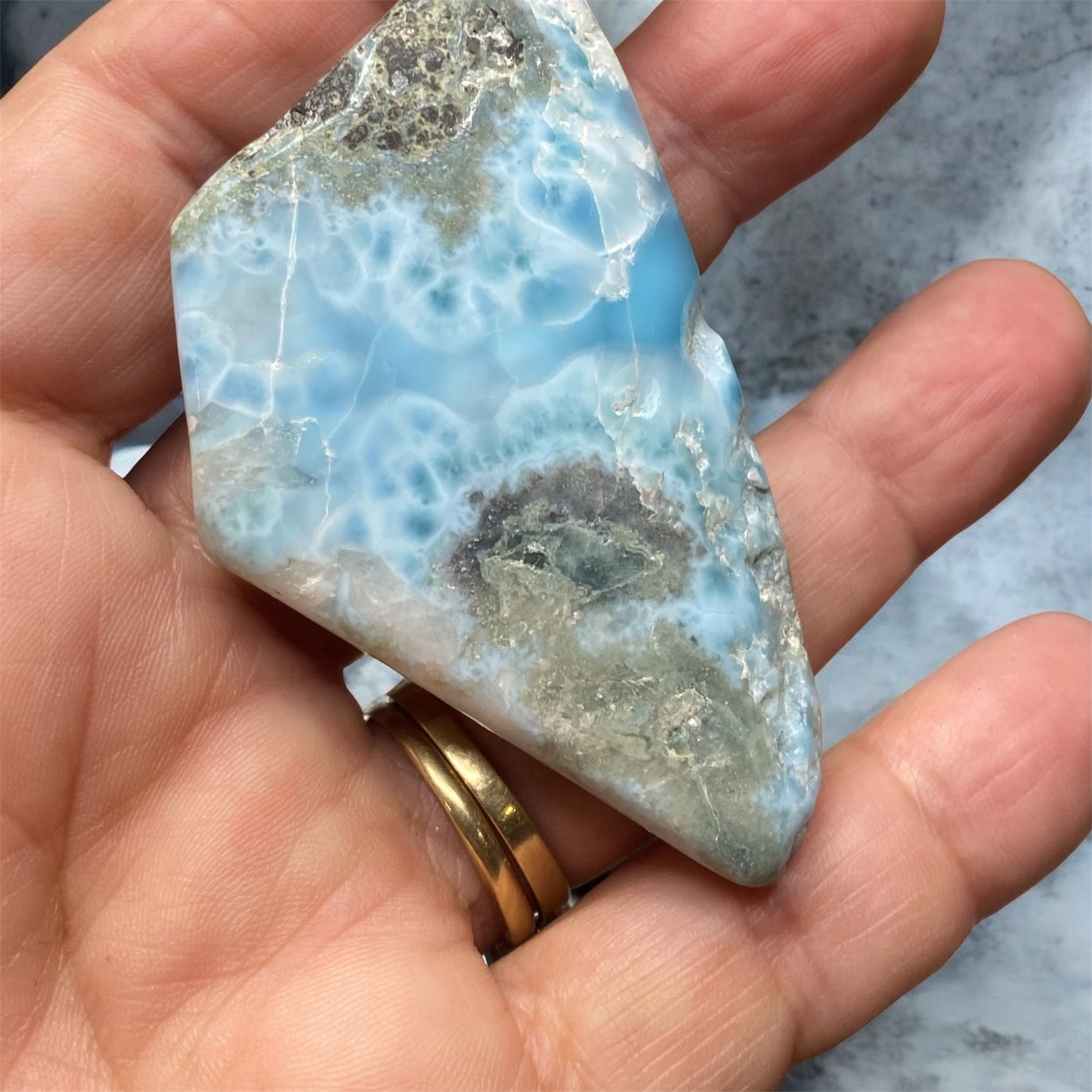 Natural Polished Larimar Freeform 40.69g Dominican Republic Display Stone