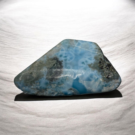 Natural Polished Larimar Freeform 40.69g Dominican Republic Display Stone