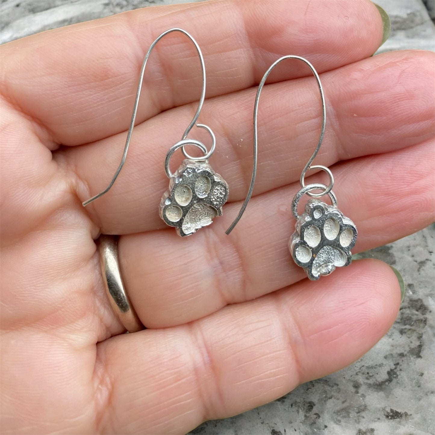 Handmade Sterling Silver Sand Cast Paw Print Earrings