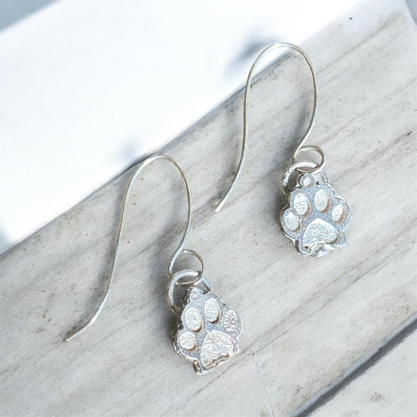 Handmade Sterling Silver Sand Cast Paw Print Earrings