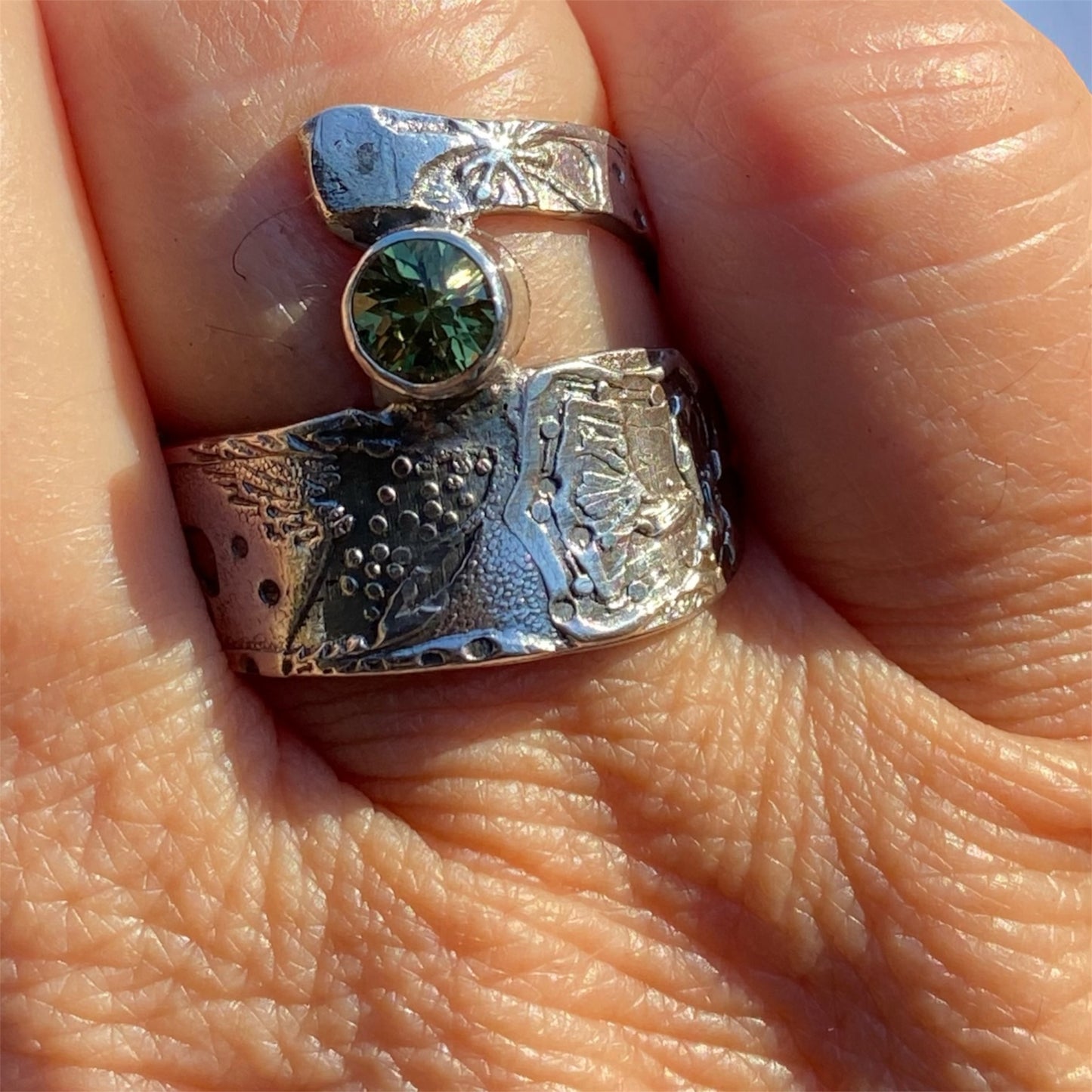 Vintage 900 Silver Spoon Handle Ring with Russian Demantoid Garnet Sold