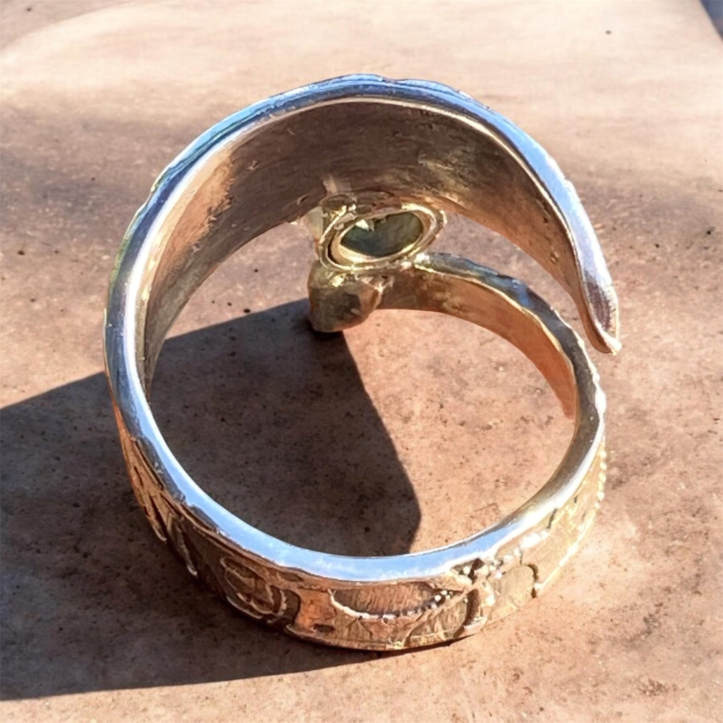 Vintage 900 Silver Spoon Handle Ring with Russian Demantoid Garnet Sold