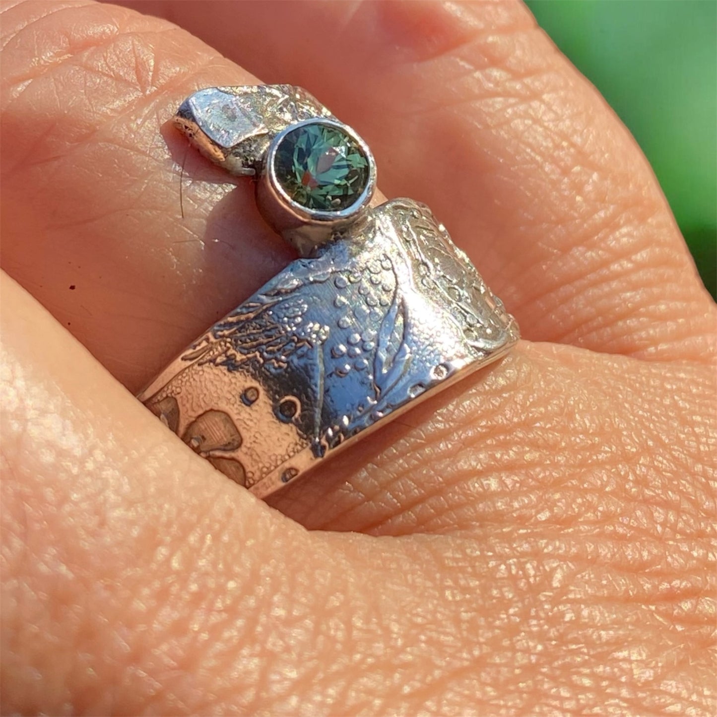 Vintage 900 Silver Spoon Handle Ring with Russian Demantoid Garnet Sold